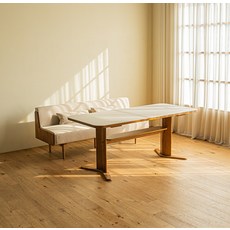 레트로하우스 오아르 세라믹 리빙다이닝 원목 1800 식탁 + 1800 패브릭 소파 + 쿠션 2p 세트 6인용 방문설치, 식탁(월넛 + 코타베이지) + 소파(월넛 + 오트밀멜란지)