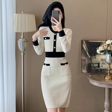 루나걸 여성용 에르볼 배색 니트 원피스 L24WOPS102128