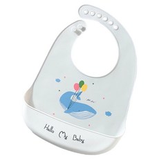 NS_愛北鼻 防油防水矽膠圍兜,六扣柔軟款 氣球鯨魚,寶寶吃飯神器,易清洗, 1個