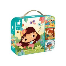 Janod 厚片拼圖 4合1 Set, 四季主題拼圖, 精美硬質手提式盒, 方便收納攜帶, 43片, 1盒