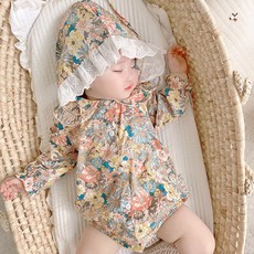 JOY MULTI 孩童碎花長袖包屁衣+帽子套裝