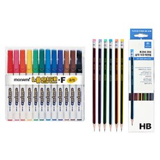 Monami 中字油性筆 F + Tukovi 三角橡皮擦鉛筆 SG-208 12入組, 12色, 1套