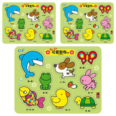 風車圖書 可愛動物拼板 Set, 0~3歲兒童認知拼圖玩具, 3組, 8片