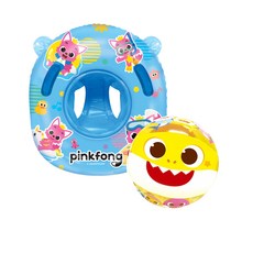 HARAROI 男童鯊魚寶寶造型游泳圈+沙灘球, 藍色(坐式泳圈), 1組