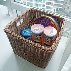 Rattan Shop 藤製方形高款藤編籃 B402, 棕色, 1個