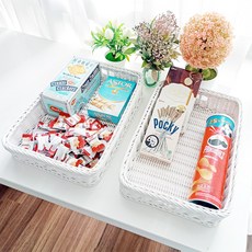 藤製長方形籐編籃 J002, 白色的, 2個