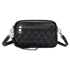 真皮頭層牛皮菱格紋女士肩背包/小包/女包 LB827, 黑色, 1個