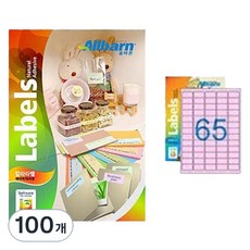 올바른라벨 칼라라벨 연분홍 레이저 잉크젯공용, 65칸, 100개