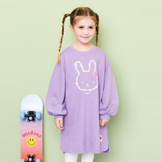 andiapple 女童野花兔子寬鬆長版洋裝
