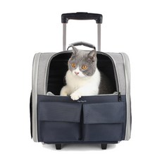 DING DONG PET 雙口袋拉桿旅行外出包, 深藍色