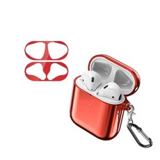 아이엠판다 에어팟 메탈 케이스 + 18K 철가루방지 스티커 + 키링 세트 무선 충전용, 레드(케이스), 랜덤발송(키링), 1개