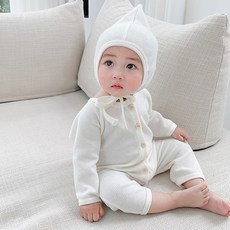 JOY MULTI 孩童華夫格花朵印花長袖鈕扣連身衣+帽子套裝