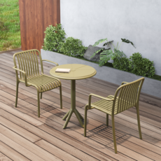 하비티 아웃도어 카페 테라스 야외 테이블 원형 + 의자 2p 세트, 딥그린