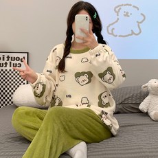 피어니스트 여성용 러블리 넥라운드 홈웨어 상하의 세트