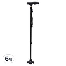 헬스퍼스트 초경량 LED 4발 효도지팡이, 블랙, 6개