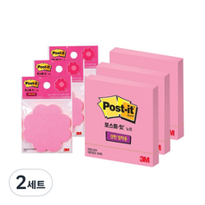 3M Post-it 強力黏著便利貼 654 3入 + 花朵造型便利貼 3入 套組, 螢光粉, 2套