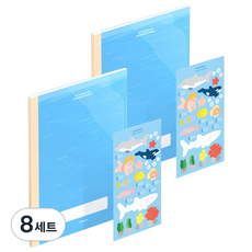 모트모트 키즈 줄 노트 + 스티커 초등 저학년 글씨연습 세트, 혼합색상, 8세트
