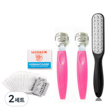 굳은살제거 발 각질 면도기 로즈 2p + 면도날 10p + 각질제거기 세트, 2세트