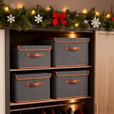 MF스토어 다용도 접이식 수납 린넨 패브릭 노빌리티 폴딩 리빙박스, 그레이, 1개