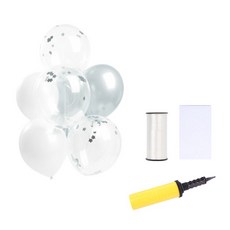 金屬星星亮片氣球 10p + 珠光氣球 20p + 手動打氣筒 隨機出貨 + 白色小緞帶 + 海綿點膠 25p 套組, 銀色, 1套