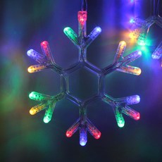 LED雪花造型窗簾燈 + 閃爍電源插頭, 透明線 + 4色彩色, 2m, 1個