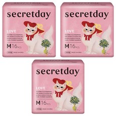secretday 韓國原裝進口 Love系列 衛生棉 蝶翼, M(24.5cm), 3包, 16片