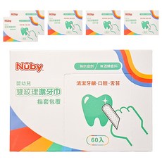 Nuby 雙紋理潔牙巾 指套包覆 10.1 x 4.1cm 60個, 40g, 6盒