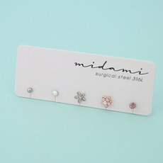 Midami 女性雙花朵點綴穿刺耳環5件組