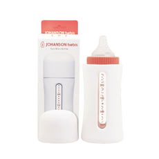 JOHANSON bebis 溫暖安心玻璃奶瓶 240ml，高品質耐熱玻璃, 防脹氣奶嘴, 1個, JO001