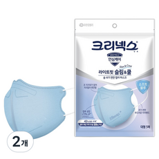 크리넥스 유한킴벌리 라이트핏 쿨마스크 대형, 5개입, 2개, 블루