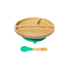 Avanchy 有機竹製吸盤式餐盤套裝組, 綠色, 1組