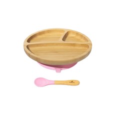 Avanchy 有機竹製吸盤式餐盤套裝組, 粉色, 1組