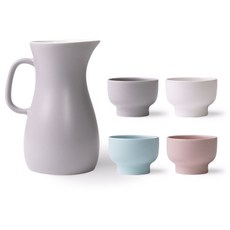 BOWLBOWL 球球家庭派對玻璃水瓶壺灰灰色 + 燒酒玻璃 4 件套, 1套, 燒酒壺 灰色+燒酒杯 乳白色+灰色+粉色+天藍色