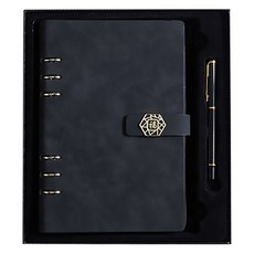 Black Swan天鵝絨磁扣商務筆記套組, 六角框黑色