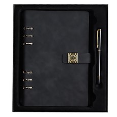 Black Swan天鵝絨磁扣商務筆記套組, 花框黑色