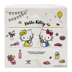 KEYWAY 聯府 Hello Kitty收納盒, 香檳野餐 粉色 + 白色, 3層
