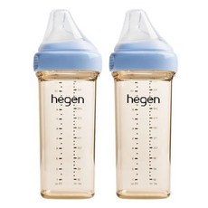 hegen 台灣公司貨 金色奇蹟 PPSU 多功能方圓型寬口奶瓶, 沁藍色, 330ml, 2個