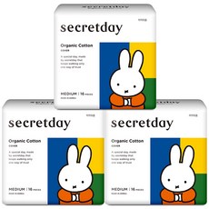 secretday 米菲兔棉質蝶翼型衛生棉, 16片, 3包, M(24.5cm)