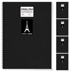 YOUNGART 黑色英語筆記本, 5個, 艾菲爾鐵塔