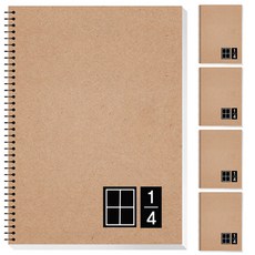 YOUNG ART 牛皮紙四格數學練習本筆記本, 5個, 線條(貼紙)