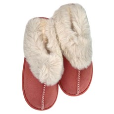 ego life 男女款麂皮絨兔毛口包頭保暖防滑室內拖鞋 磚紅色 38-39