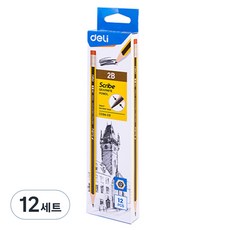 deLi 得力 Scribe 橡皮擦鉛筆 12入 EC004, 12套, 2B