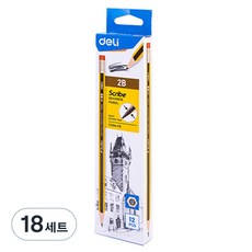 deLi 得力 Scribe 橡皮擦鉛筆 12入 EC004, 18套, 2B