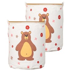 多功能防水袋鋼架折疊收納籃 小花小熊 帆布軟鋼絲, 40 x 50cm, 2個