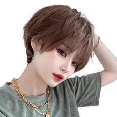 Hi-yuni Boyish Short Cut全頂假髮 28cm+髮網+專用支架組, 冷棕色, 1組