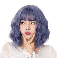 하이유니 물결 펌 헤어 단발 통가발 가발 35cm + 가발망 + 거치대 세트, 애쉬블루, 1개