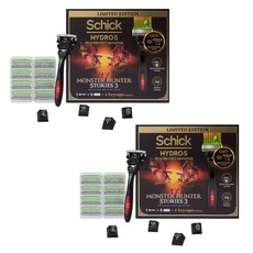 쉬크 하이드로5 스킨프로텍트 센서티브 몬스터헌터 스토리즈3 에디션 면도기 기획팩 세트, 핸들 + 날 9p + 키캡 4p 랜덤발송, 2세트