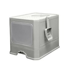 FOSO 前開式組合抽屜貓砂盆 大空間防外濺 附貓砂鏟, 灰色, 40 x 50 x 40cm, 1個