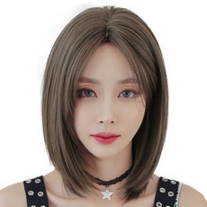 하이유니 스트레이트 펌 헤어 중단발 통가발 39cm + 가발망 + 거치대 세트, 쿨브라운(가발), 랜덤발송(거치대), 1개