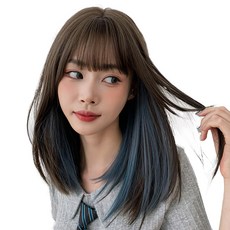 Hi-yuni 漸層中長假髮 43cm+假髮網+支架組, 1個, 整頂假髮(冷棕色), 隨機出貨(髮網, 支架)